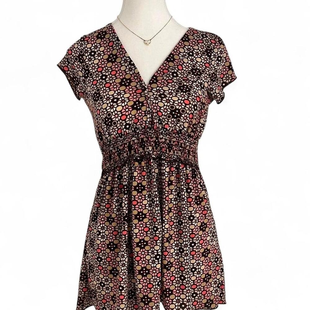 Brown and red floral print babydoll short sleeve size large